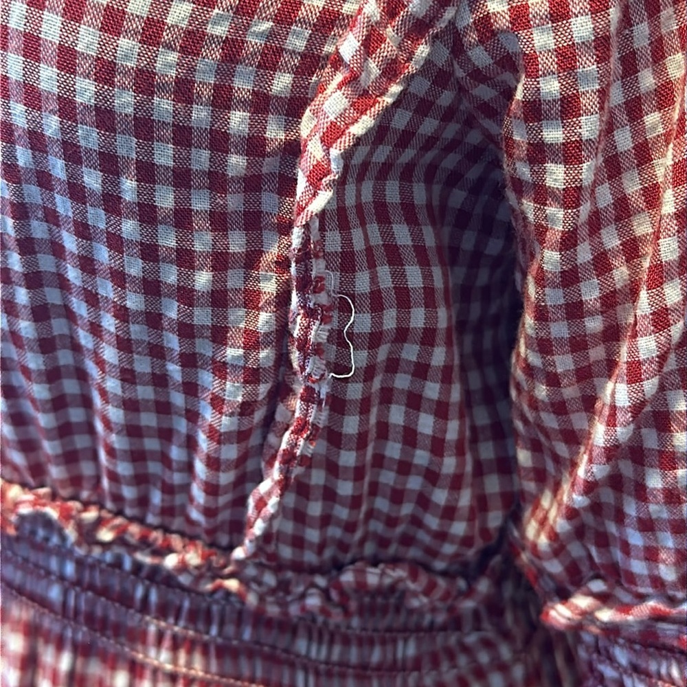 Max Studio Red Gingham Tiered Dress with Puff Sleeves - Picture 3 of 14